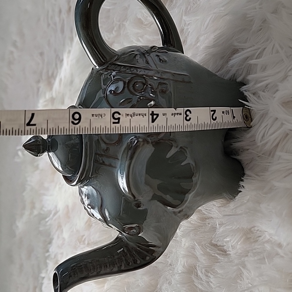Pier 1 Imports Elephant Teapot Stoneware Kitchen Houseware Distressed Gray Brown - Picture 9 of 11